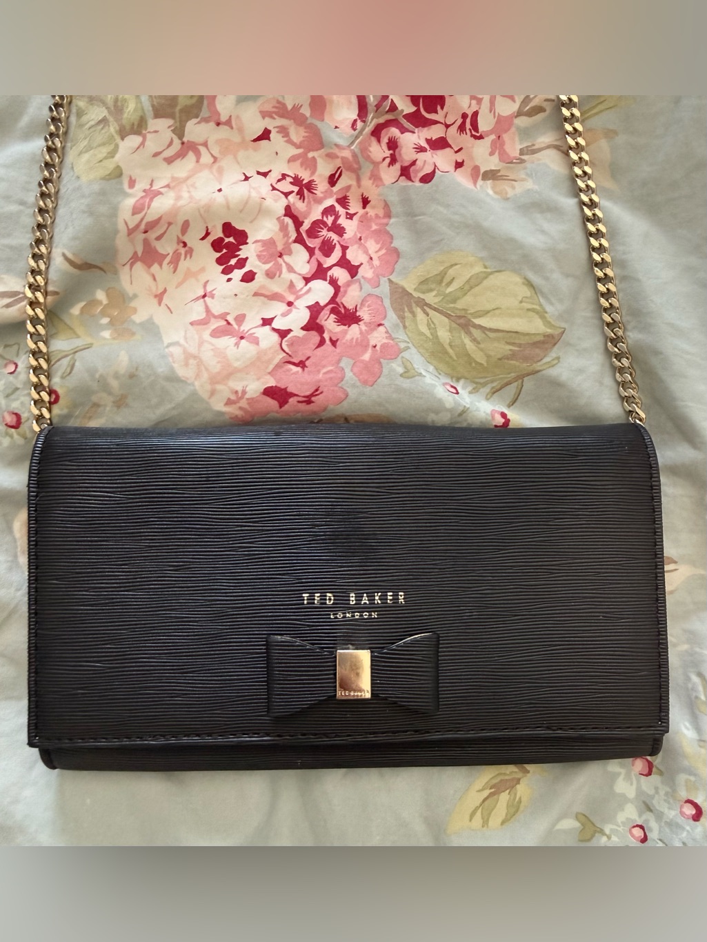 Ted Baker Abriana Black Leather Bow Crossbody Matinee Bag Wallet On Chain
